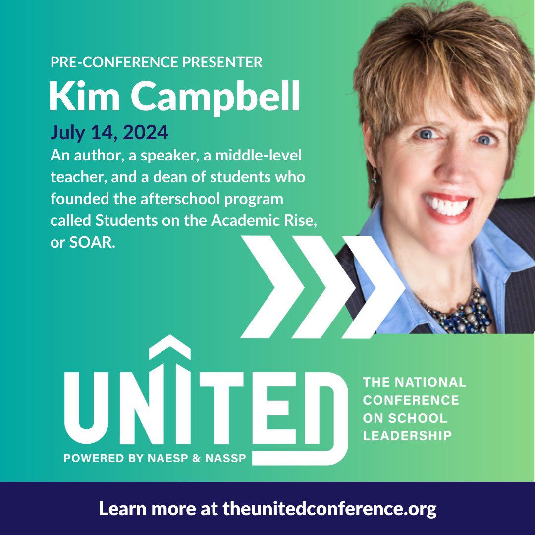 Elevate your leadership! Join @KimCamp4Kids for the @NAESP & @NASSP #principalsUNITED Preconference Workshop, 'Creating a Culture Where Teachers Can Teach & Students Can Learn.' 🌟Secure your spot today naesp.org/UNITEDregistra… #WeAreNAESP #edleaders