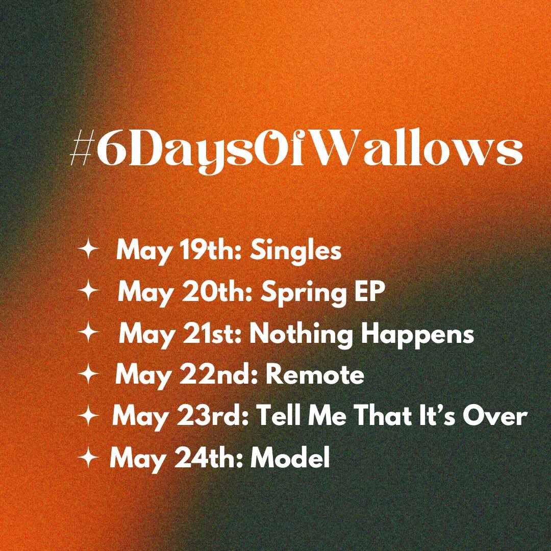 what better way to go into a new era than celebrating the old? each day counting down to the release of model will be dedicated to past projects such as singles, albums and eps. i present #6daysofwallows starting may 19th!
