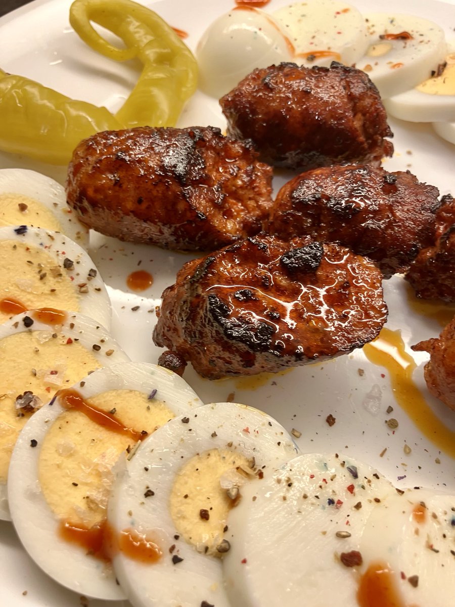 #Chorizo and hard-boiled #Eggs for dinner, with a few drops of ⁦@TABASCO⁩ and that one lonesome #jalapeño… #carnivore