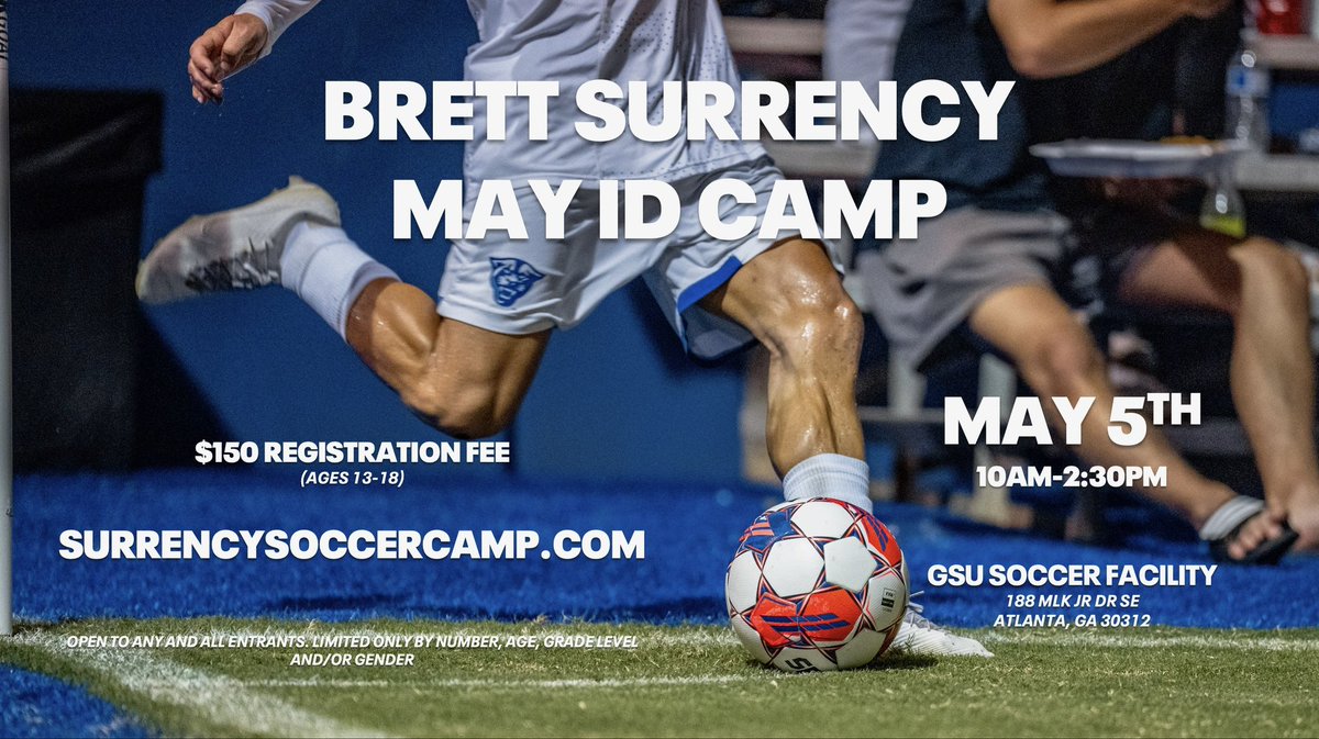 Brett Surrency May ID Camp! ⚽️🏟️📝 Did you miss the April camp? No problem! Here’s another chance to show your talents off in front of the GSU staff! Link 👉 surrencysoccercamp.com #OurCity #LightItBlue