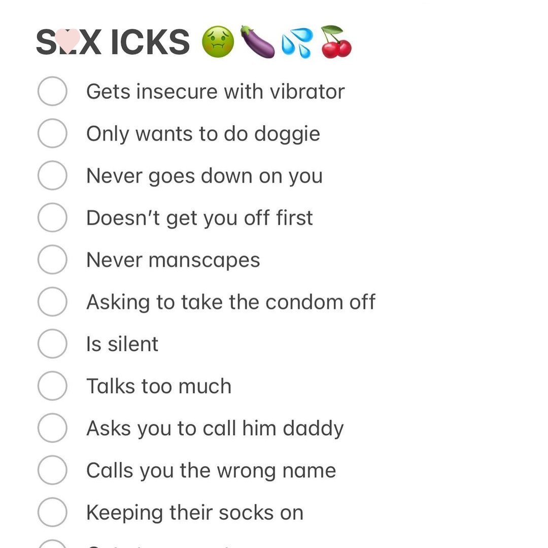Woo_More_Play's tweet photo. What are some more icks? https://t.co/l6rxBuPRnO