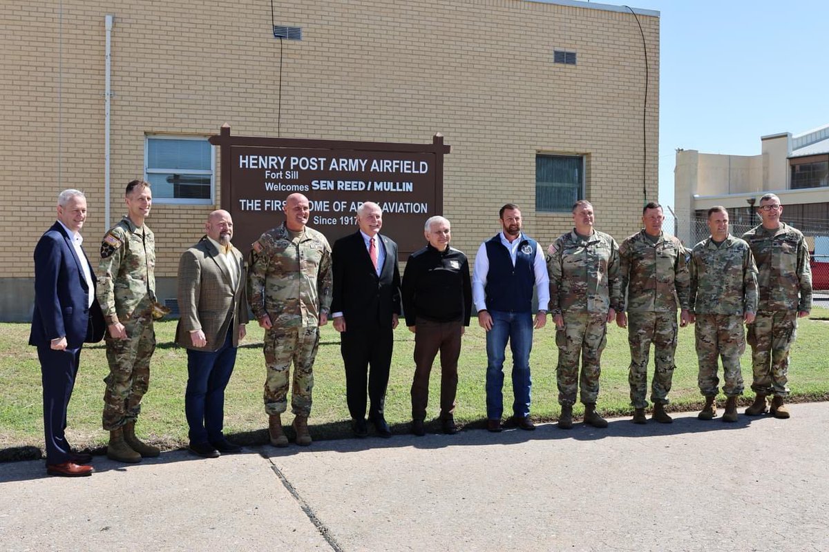 mbrowncasaok's tweet photo. I had the privilege to fire Howitzers with Sen. Markwayne Mullin and Sen. Jack Reed, Chairman of the US Senate Armed Services Committee. “Our leaders proudly demonstrated how Fort Sill remains at the forefront of military training and innovation.”  (Ft. Sill official) https://t.co/YW57d0m27q