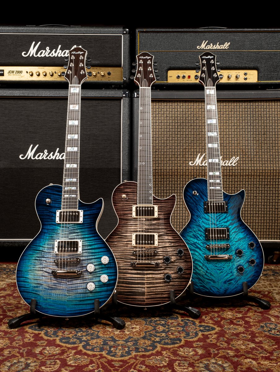 When 3 is not a crowd 🤘
Master Built Heritage Elite Flame Maple Blue Oasis &amp; Charcoal Burst, plus a Quilted Maple Aqua Burst!