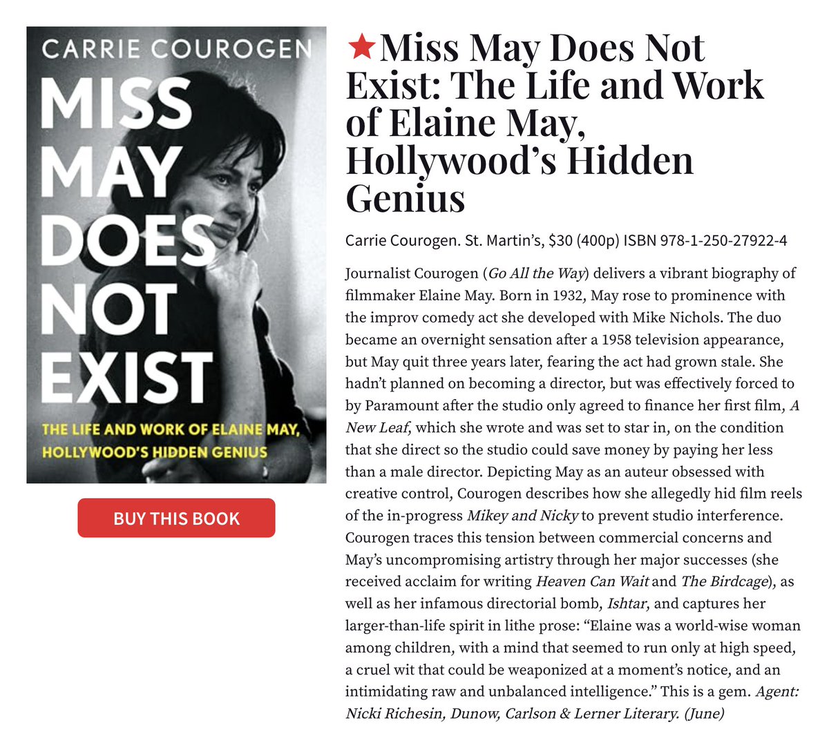 thank u @PublishersWkly for the starred review and for calling Miss May Does Not Exist a gem :')