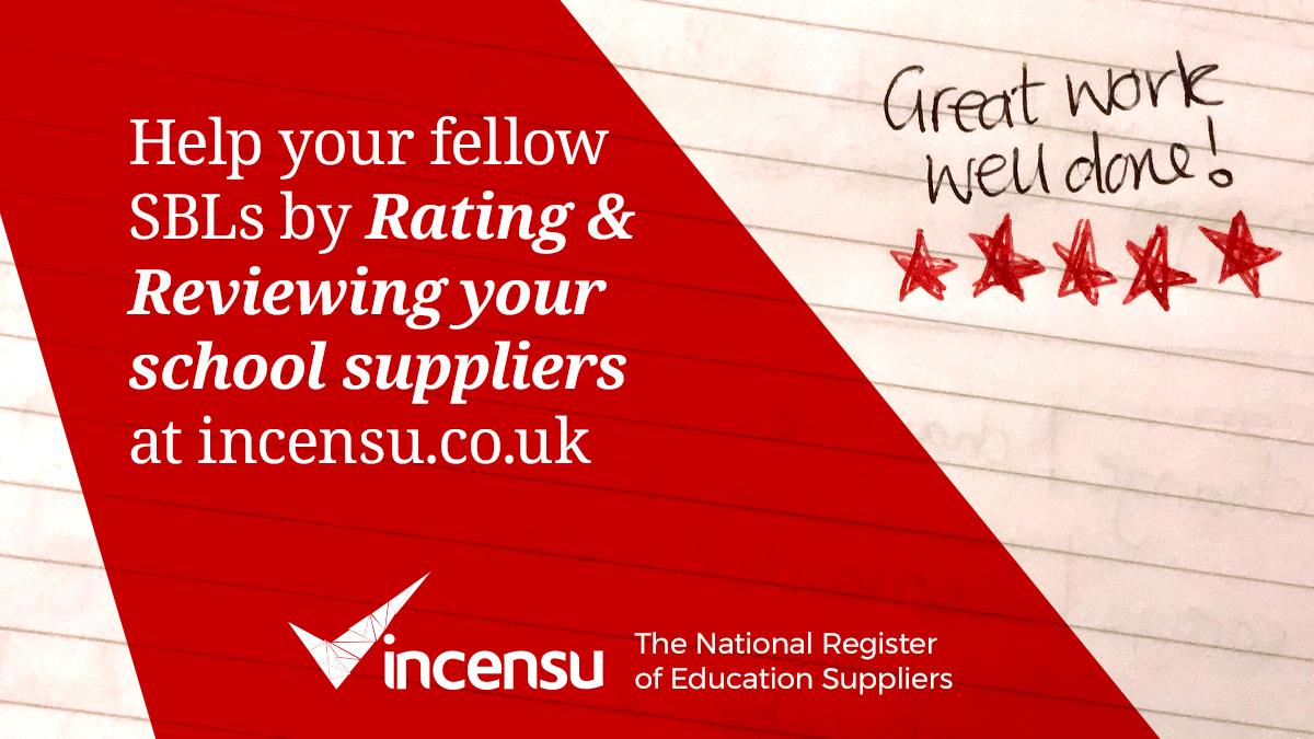 Continue to get involved by rating and reviewing your school suppliers to help boost confidence in school procurement 

incensu.co.uk/schools/how

#schools #education #sbltwitter #ratings #reviews #procurement