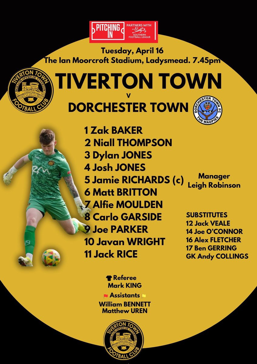 📋✍️👀 Your Yellows this evening against @DorchTownFC at Ladysmead Josh and Joe come back in after missing Saturday’s win over @cheshamutdfc #YellowBlackArmy💛🖤