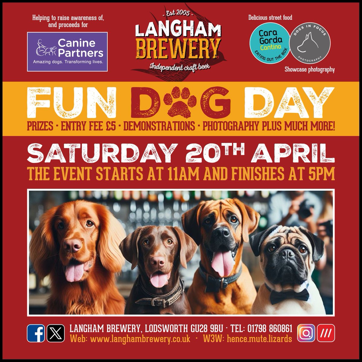 Woof! It's this Saturday! 🐶 Our Fun Dog Day takes place here at the brewery on Saturday 20th April, and we'd love you to join us. We'll be celebrating all things 4 paws and waggy tails with a (very relaxed) Fun Dog Day in support of Canine Partners @canine_partners