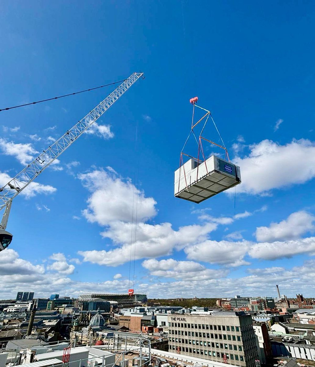 derry_bs's tweet photo. A great day at #PilgrimsQuarter in Newcastle. We’re busy across many work faces, with today’s milestone being the lifting of our first #PreFab @WeatheriteAC packaged AHU, to the roof. Great work from all involved. #KeepOnKeepingOn 

@bandkbuild @Cundall_Global 

#PipesAndWires https://t.co/l3JOsOdWxt