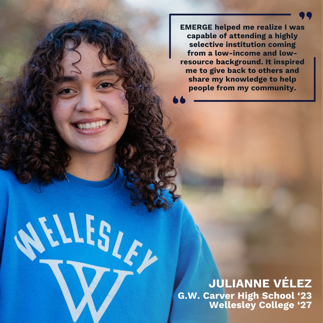 🌟 Julianne Vélez is turning dreams into degrees! With help from EMERGE, this @CarverHS_AISD grad is now thriving at @Wellesley. She’s proof that with support and opportunity, students from all backgrounds can excel. @AldineISD 🎓💙 #EMERGEImpact #EducationalEquity