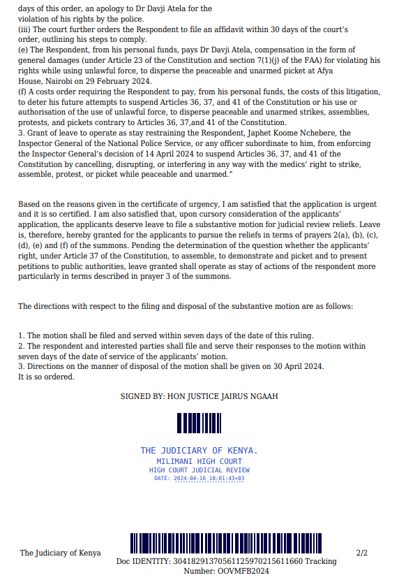 thekhrc's tweet photo. #UPDATE : 
The court has blocked IG Japhet Koome or any police officers from stopping the doctors’ protests. https://t.co/r4pUY6c5sI