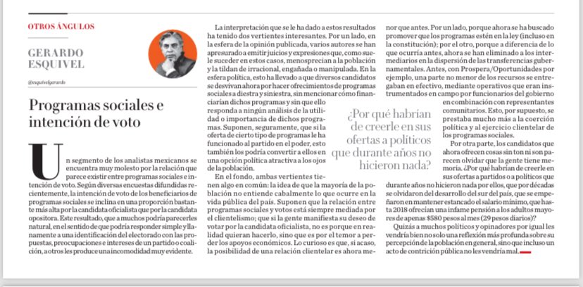 Mi artículo de esta semana en @Milenio: 'Programas sociales e intención de voto' milenio.com/opinion/gerard…