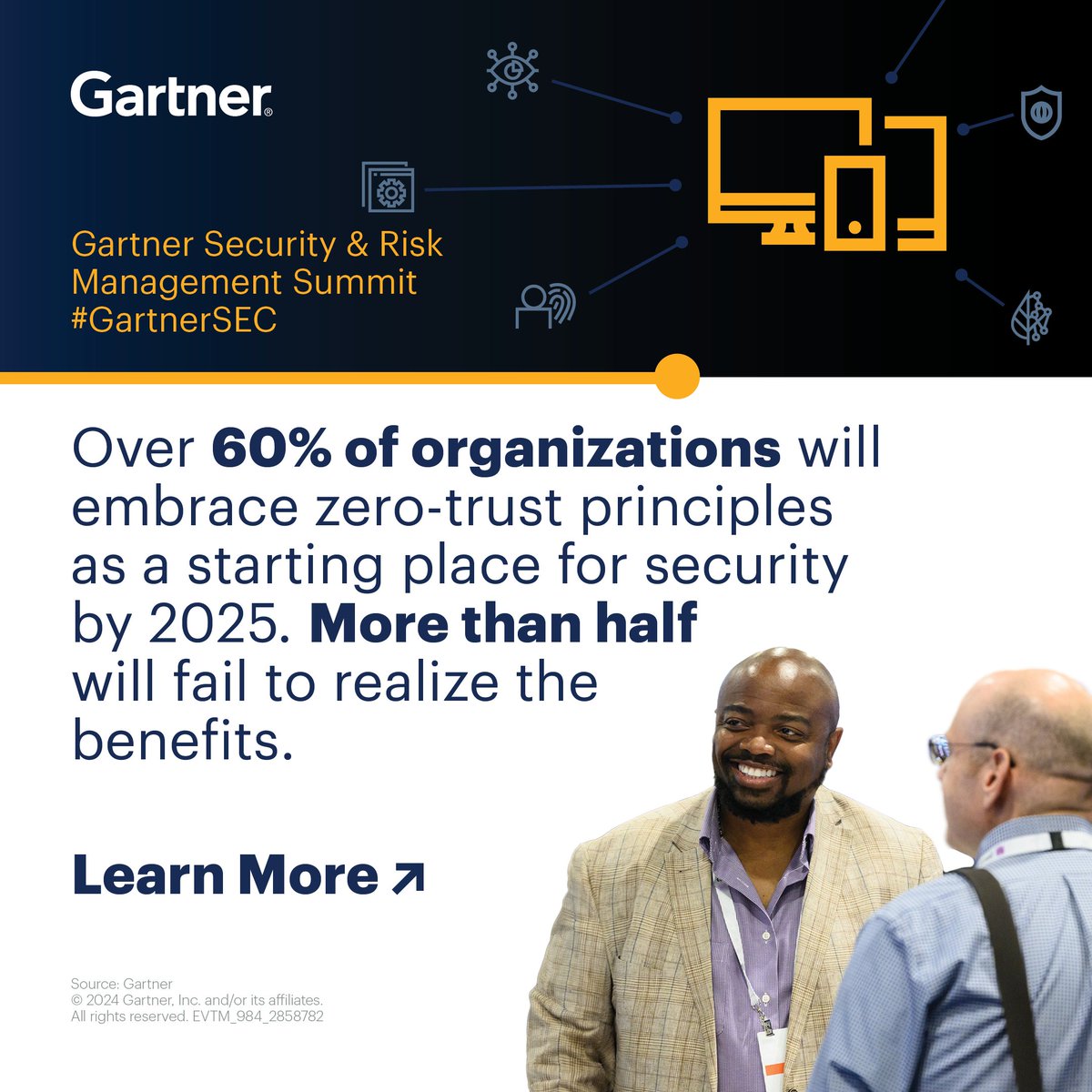 Today’s complex data environment requires greater granularity and multiple factors in access control decisions – beyond just identity. 

Improve your security and risk posture with zero trust architecture: gtnr.it/3TQKffP 

#GartnerSEC #Cybersecurity #ZeroTrust