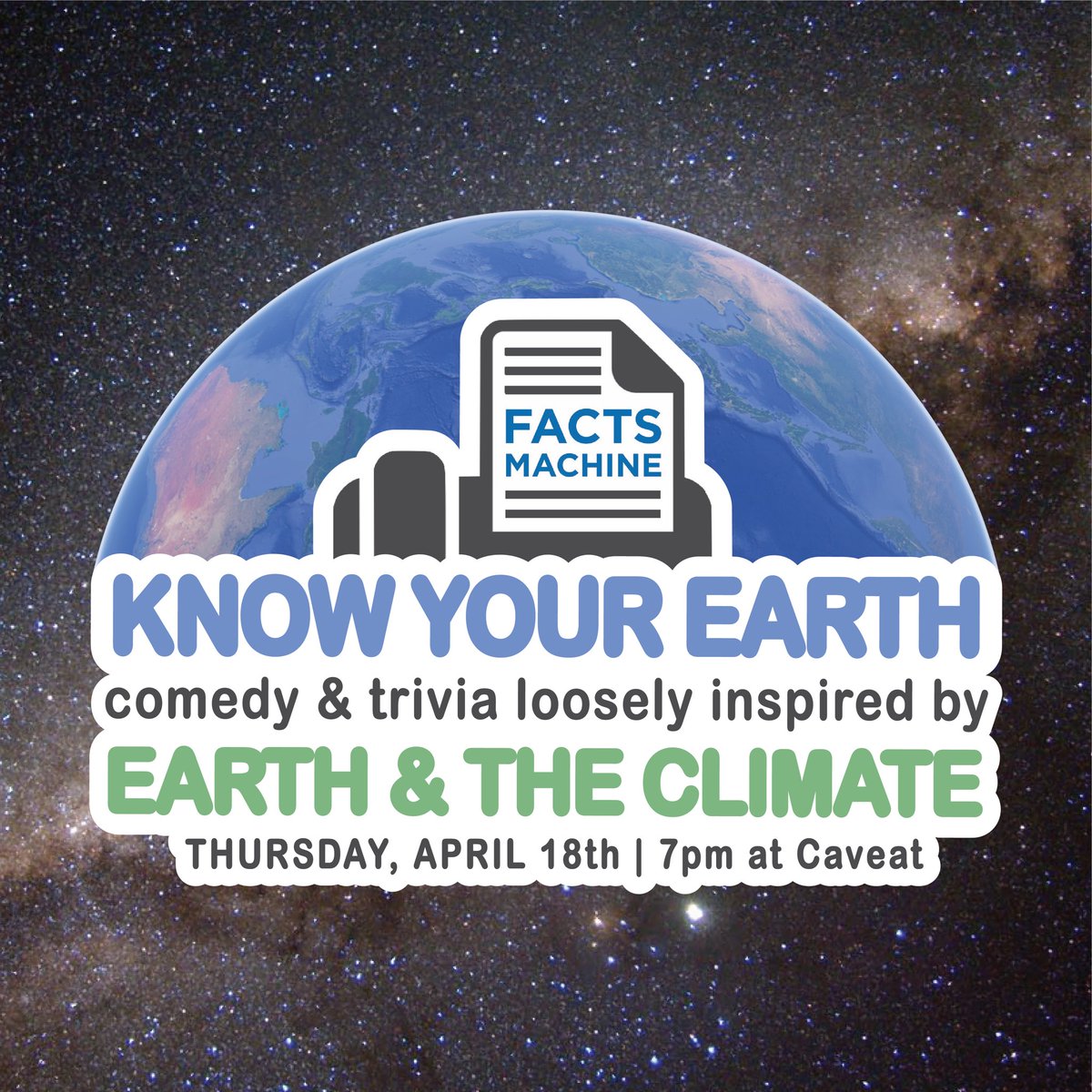 the only thing we have to fear is atmosphere itself. THIS THURSDAY 7pm @caveatnyc: KNOW YOUR EARTH with special guests @KashaPatel and @K_Gustovich! It’s gonna be ~into~ this world. 🎟➡️ caveat.nyc/events/facts-m…