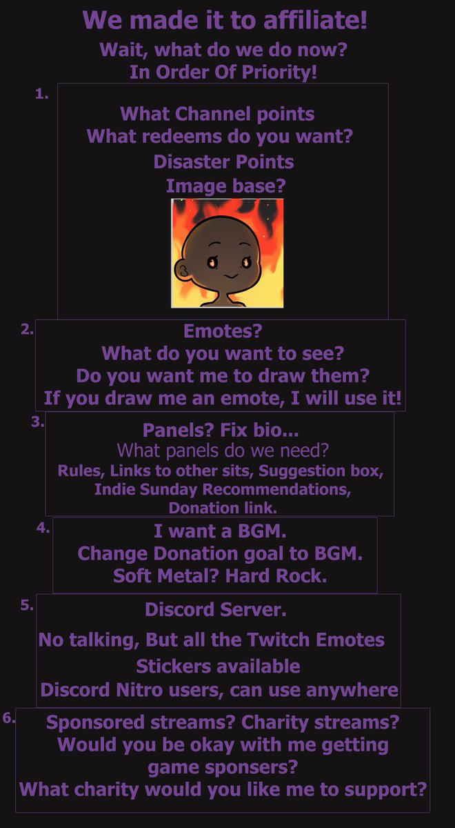 sastgamer's tweet photo. Thank you again for even popping into my streams. I'm a bit of a disaster myself, but you guys make me feel cool😎
With Affiliate unlocked, we have to find our priorities, and I want your feedback on these questions! What do you want to see from my streams?
#DiSASTerArtwork https://t.co/hi81EoDD0H