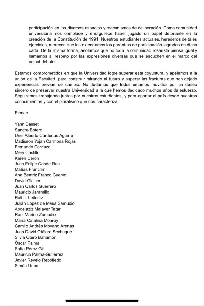 asampayo's tweet photo. Profesores de la Facultad @PoliticaUR de @URosario piden la salida del rector @alejandrocheyne: “Consideramos que el rector debe dar un paso al costado para permitir una revisión exhaustiva a lo realizado durante su gestión.”

Orgulloso de mi facultad❤️ https://t.co/tZBMZSjWej