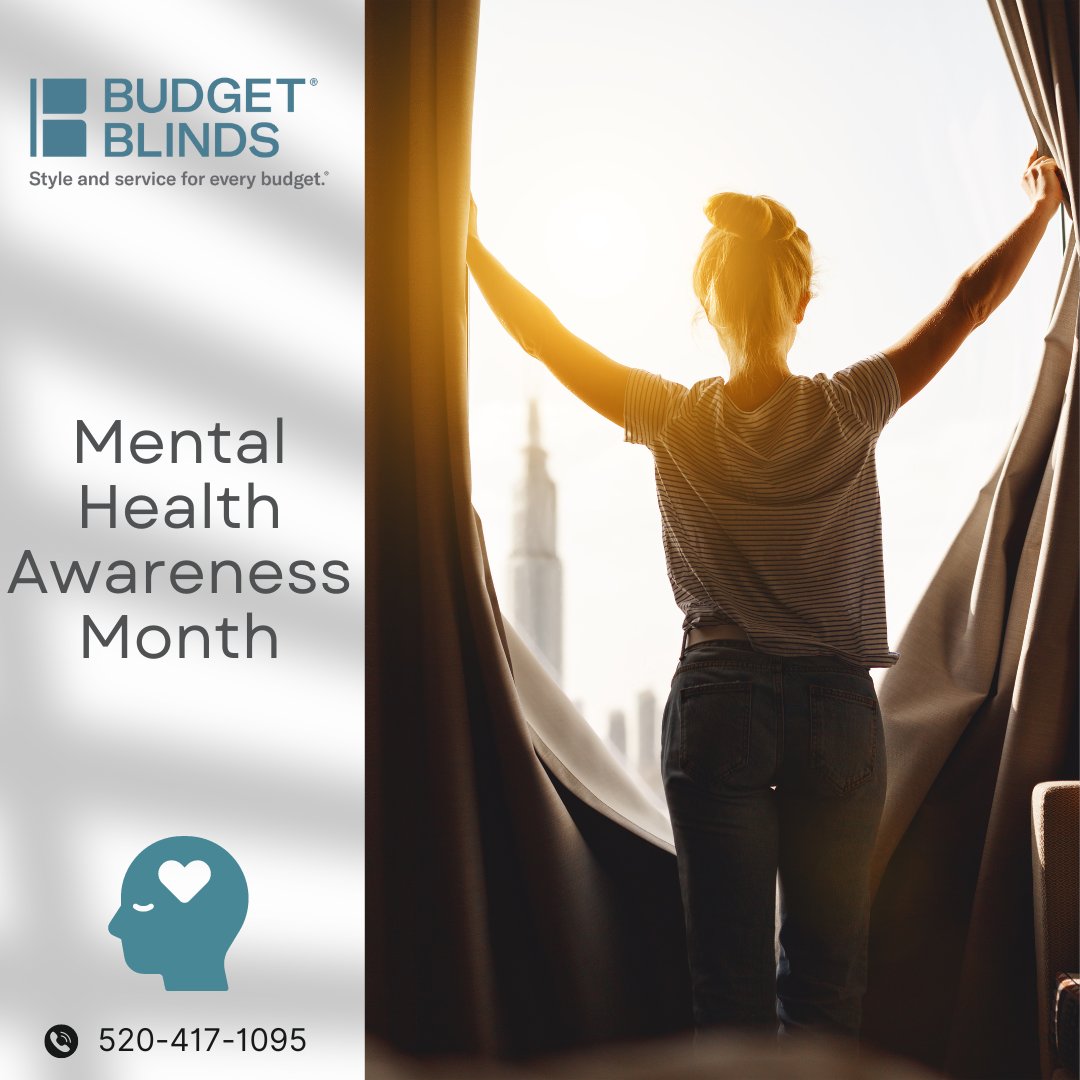 Did you know May is Mental Health Awareness Month? At Budget Blinds of Sierra Vista, we believe that creating a peaceful, cozy environment at home or work is essential for well-being. Let's make your space a sanctuary where you can unwind. 💙 #MentalHealthMatters #BudgetBlinds