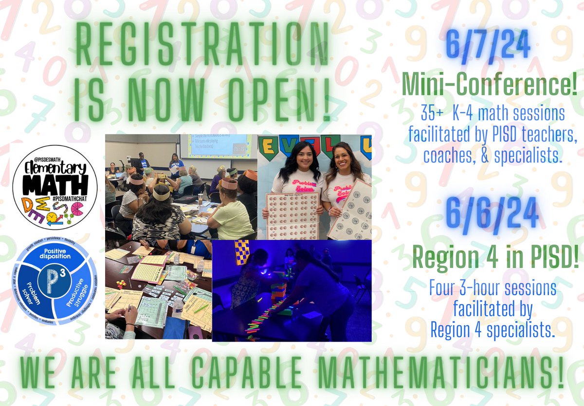 📢🤓Let's learn together in June! Come as a team! Bring a colleague! #PISDMathChat Check out the flyer👉tinyurl.com/ESMathPD24
