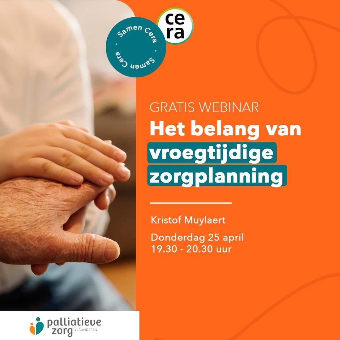 Schrijf je nog snel in voor dit webinar van onze partner CeraCoop nu donderdag ✍️ Ook wanneer je de laatste levensfase ingaat, wil je de regie over je leven in eigen handen houden. Maar hoe en wanneer begin je aan vroegtĳdige zorgplanning? Inschrijven: cera.coop/nl/particulier…