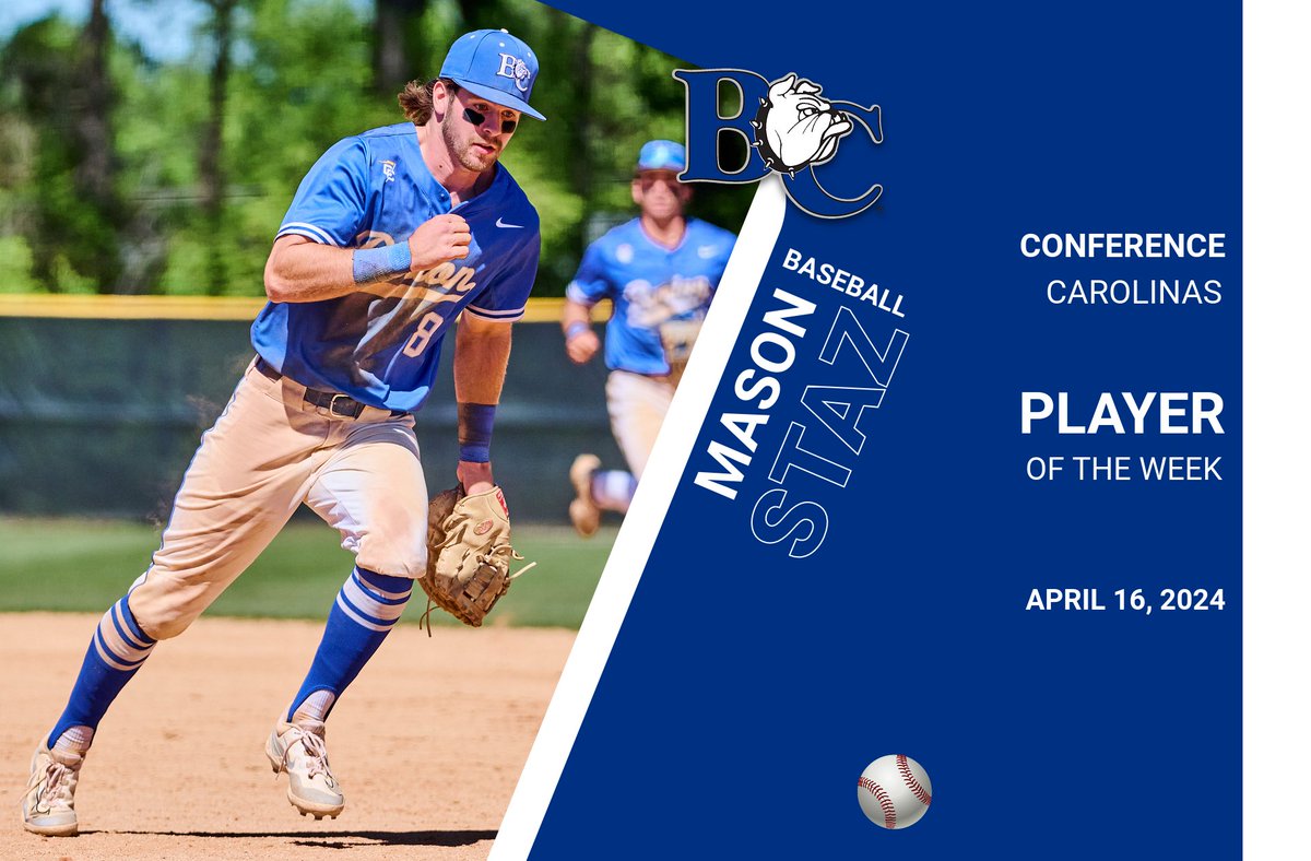 Congrats to Barton's Mason Staz: the @ConfCarolinas Baseball Player of the Week! . Batted .8⃣1⃣8⃣ for the week with 6⃣ RBI in a 3⃣-0⃣ sweep of rival No. 1⃣0⃣ Mount Olive! . #BartonBold . #BCBulldogs . @ConfCarolinas . @BartonBaseball . ⚾️⚾️⚾️⚾️⚾️