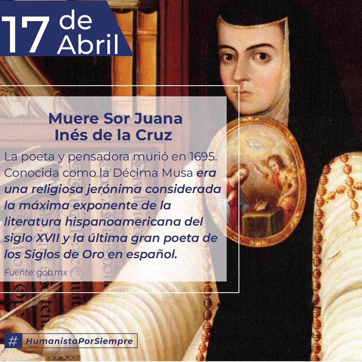 El 17 de abril de 1695 murió Sor Juana Inés de la Cruz, considerada la máxima exponente de la literatura hispanoamericana del siglo XVII y la última gran poeta de los siglos de oro en español. #HumanistaPorSiempre #UMSNH