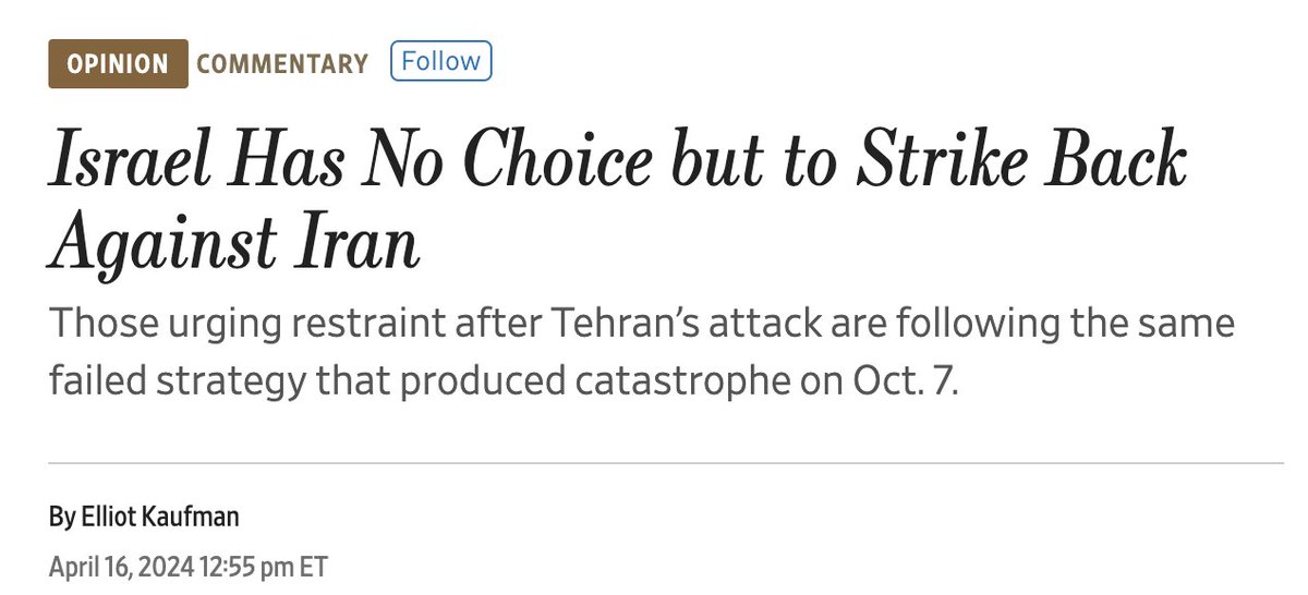 Israel agreed to “take the win” against Hamas—as Biden now advises with regard to Iran—all the way to catastrophe. To learn the lessons of Oct. 7 is to reject Biden's advice after April 13. My article for tomorrow's WSJ: