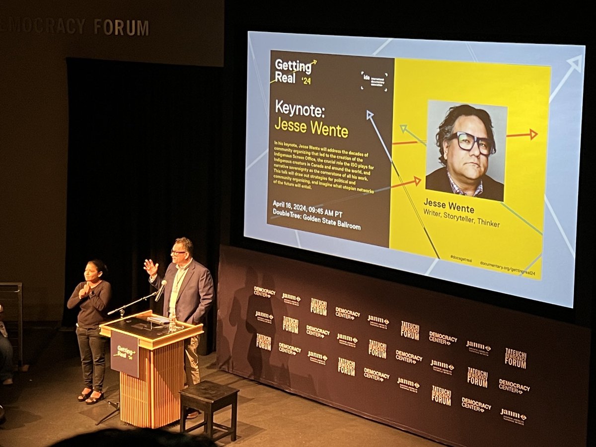 newdayfilms's tweet image. Inspiring keynote by Jesse Wente on how many of yrs of work to establish “narrative sovereignty” for 1st Nations filmmakers &amp;amp; creatives in Canada 
#gettingreal24 #docsgetreal 
@IDAorg