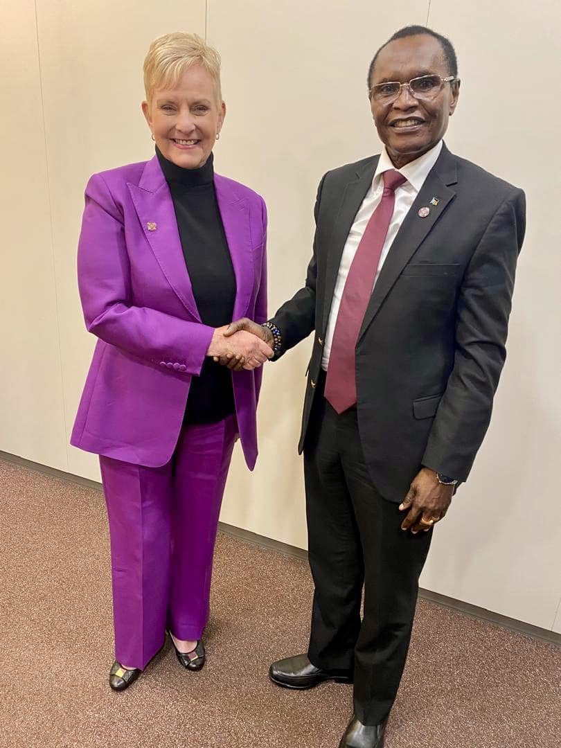 Foreign Minister Dr. James Pitia Morgan held a sideline meeting with @WFP Executive Director Cindy McCain, during a conference in Paris, France. The focus of their discussion was enhancing road access from #SouthSudan to #Sudan to facilitate efficient food delivery.