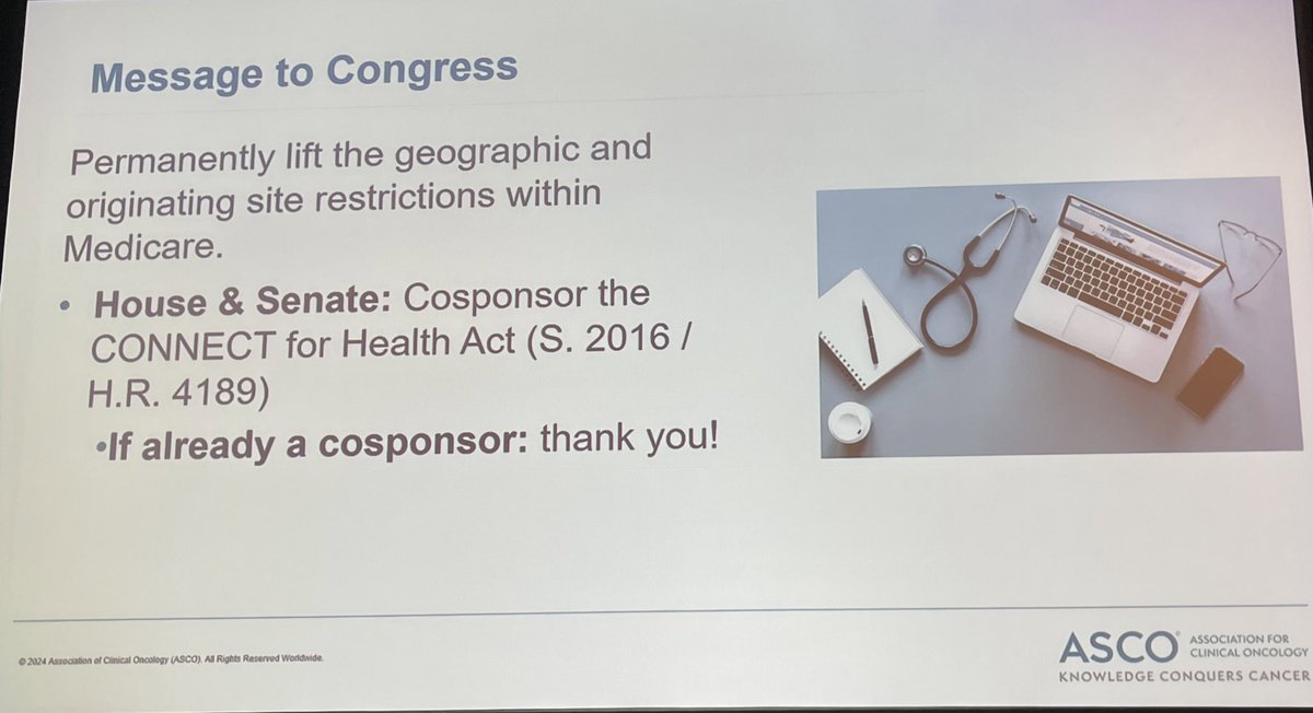 #ASCOAdvocacySummit 👉Telemedicine is critical for “access” to care (+ clinical trials). @ASCO tackles the setbacks to telemedicine after pandemic & its “Message” to the congress👇@ASCOPres @jrgralow @NIHDirector @KimrynRathmell @NeliMUlrich @OncoAlert @OncBrothers @btfoundation