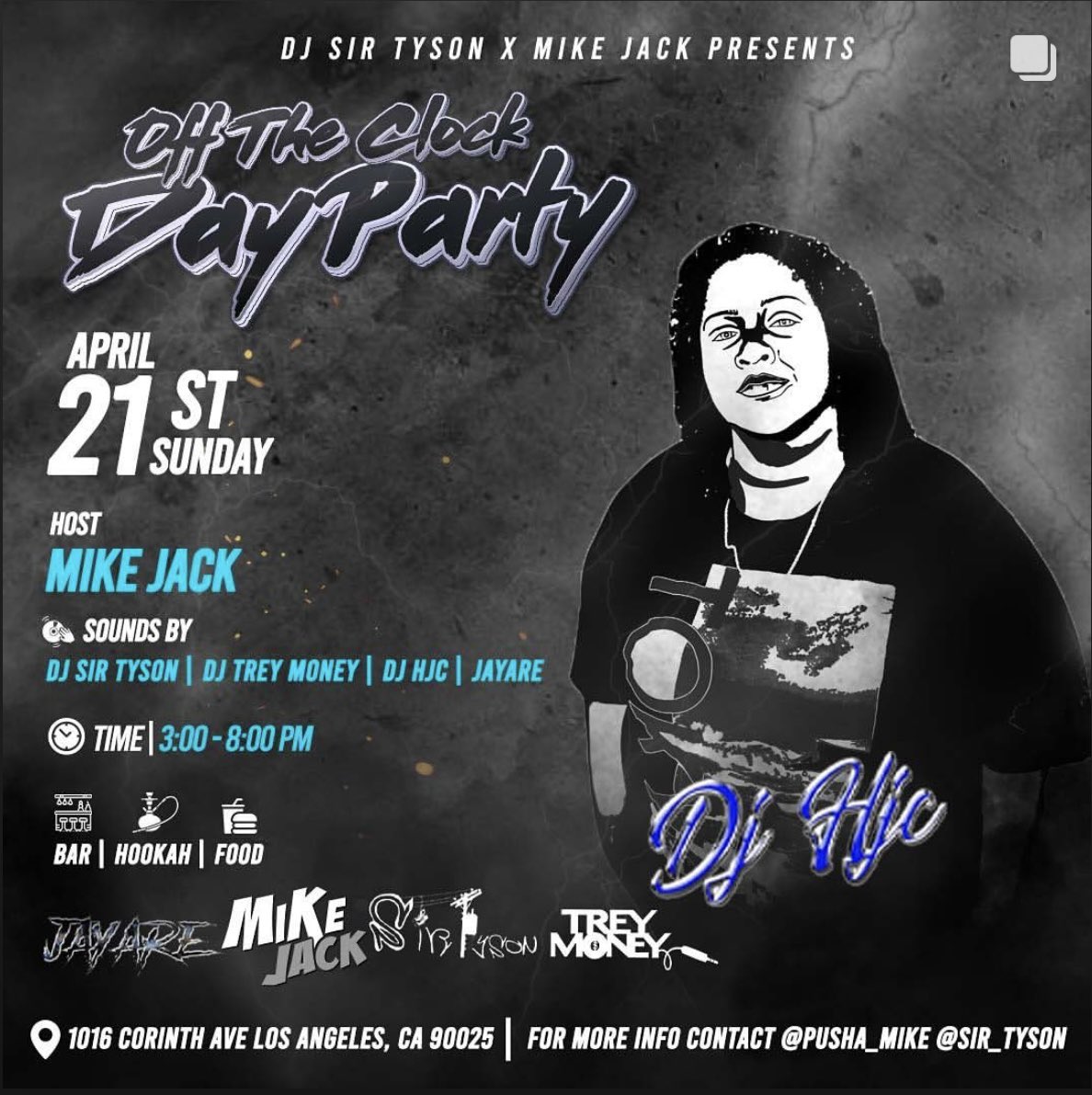 Day party going up this Sunday‼️ Some of LA’s hottest DJs will be providing the vibes so you don’t want to miss this! Hit up @Sir_Tyson for tickets 🎫 #offtheclock #dayparty #sundayfunday #bar #food #hookah #hottestdjs #losangeles #daypartyvibes