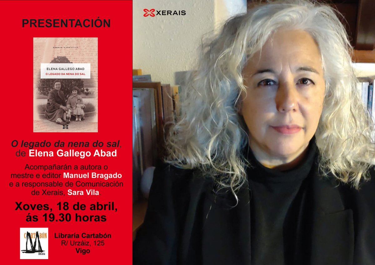 Vigo: presentación de O legado da nena do sal, de Elena Gallego Abad: axendacultural.aelg.gal/2024/04/17/vig… @elenagallegoab @bretemas @Xerais @Cartabon_Libr