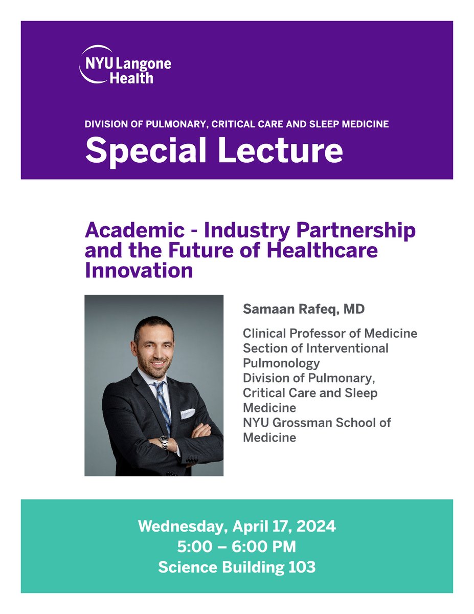 We're excited to listen to @SamaanRafeq describe his experiences with academic-industry partnership and the future of healthcare innovation tomorrow! 

#meded #pulmonary #PCCM
