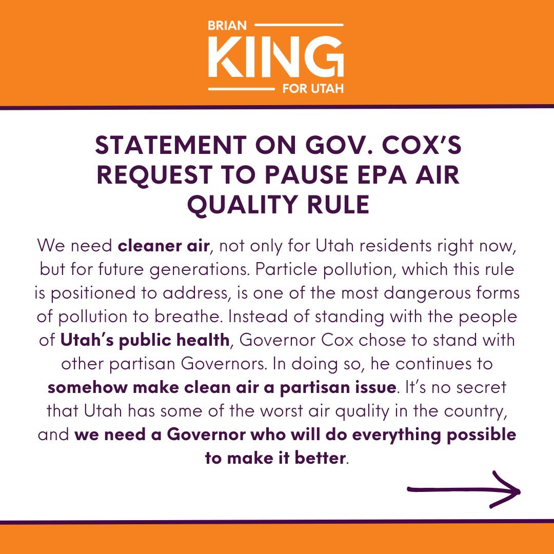 KingForUtah's tweet photo. I hope you’ll join me in cleaning up Utah’s air quality- for the better. 

#KingForUtah #ForTheBetter https://t.co/KyU5FV09Pn