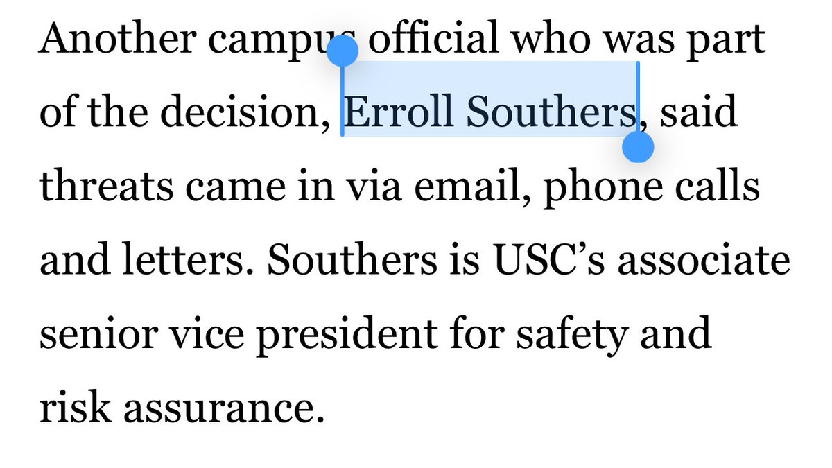 USC SIDES WITH RACIST ISLAMOPHOBES @USC cancelled valedictorian Asna Tabassum’s commencement speech. Asna was targeted for minoring in RESISTANCE TO GENOCIDE & liking pro-Palestine content on IG. Pro-Israel federal agent Erroll Southers was part of the decision @PresidentFolt