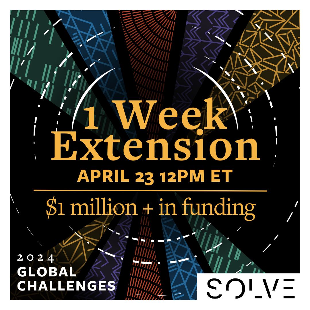 🚨Good news: We are extending the application deadline for our 2024 Global Challenges to April 23 at 12:00EST (that's noon)! Click 'submit' soon! hubs.li/Q02t1Lpj0 #GlobalChallenges #ApplyNow #Funding #Tech #ClimateAction #Health #Learning #IndigenousTech #Economics