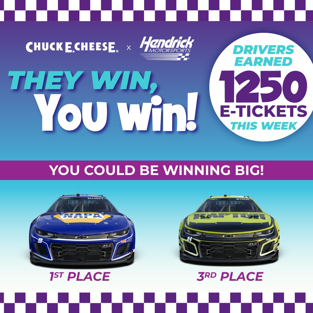 🏎️💨 Congrats to @TeamHendrick on another impressive win! 🏆 Drivers earned 1250 E-tickets - sign up today to be part of the action! spklr.io/6012oXfY