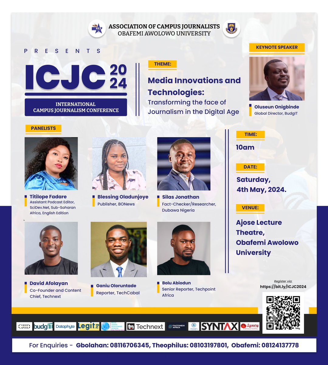 2024 INTERNATIONAL CAMPUS JOURNALISM CONFERENCE Unveiling our Keynote Speaker @seunonigbinde and Panelists ICJC24 is here This is a conference that has been put together for everyone to learn from the experts Registration Link bit.ly/ICJC2024 Register and be there!
