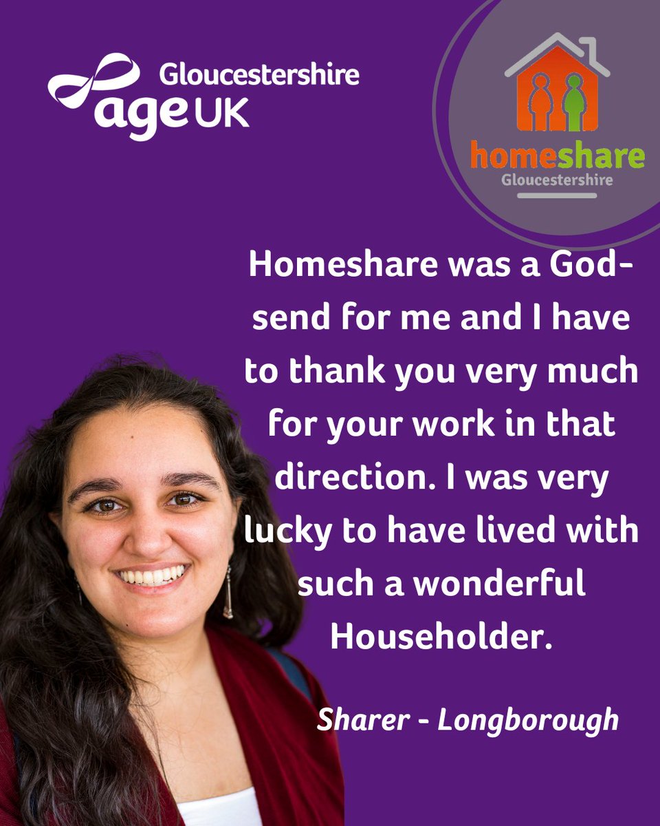 #Homeshare brings together older people who have spare rooms, with people who need affordable accommodation who are happy to chat and lend a hand! 🏘️

To find out more, visit ageuk.org.uk/gloucestershir…! 🔗