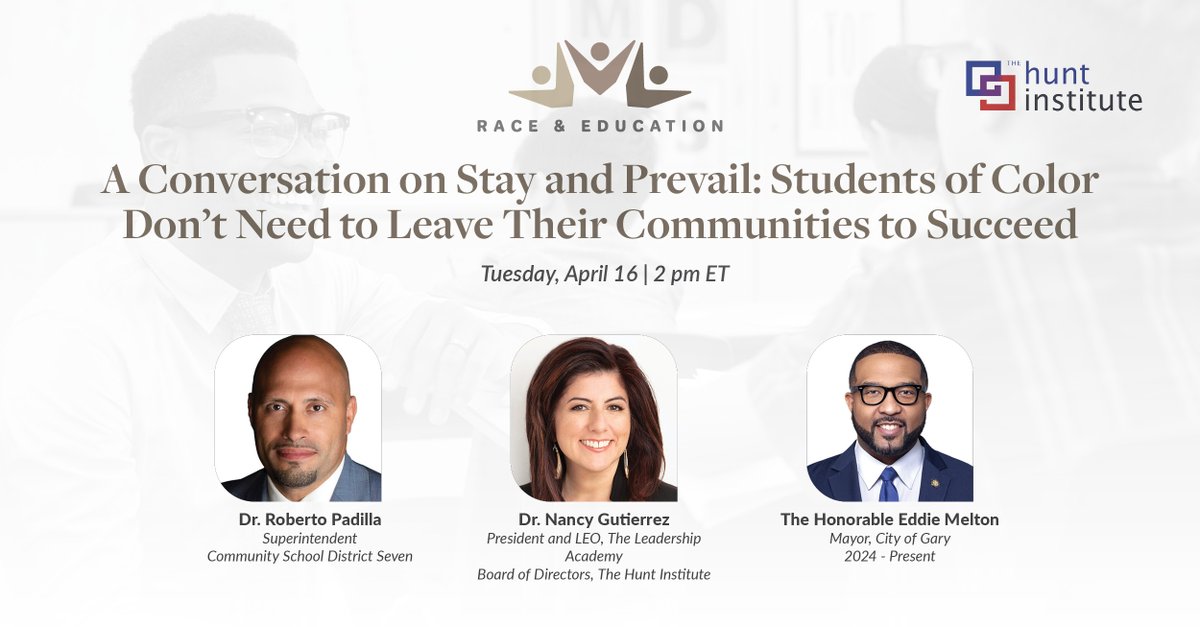 Today’s #RaceAndEducation webinar on why students of color from traditionally marginalized communities feel the need to leave their communities to find success starts NOW! 

🧵Follow along with us for live updates or register here to attend: ow.ly/PQ6650RfmUq