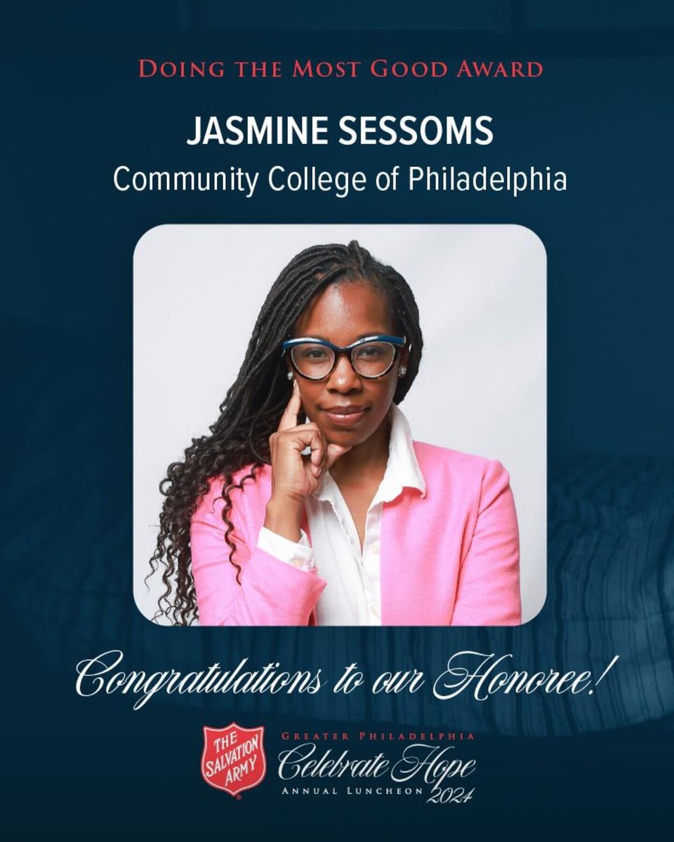 NextStepAssoc's tweet photo. Next Step Associates, LLC congratulates Jasmine Sessoms on receiving the Salvation Army of Philadelphia’s Doing the Most Good Award. 
#DoingTheMostGood #SalvationArmy #CommunityImpact https://t.co/TtP2NzpNmx
