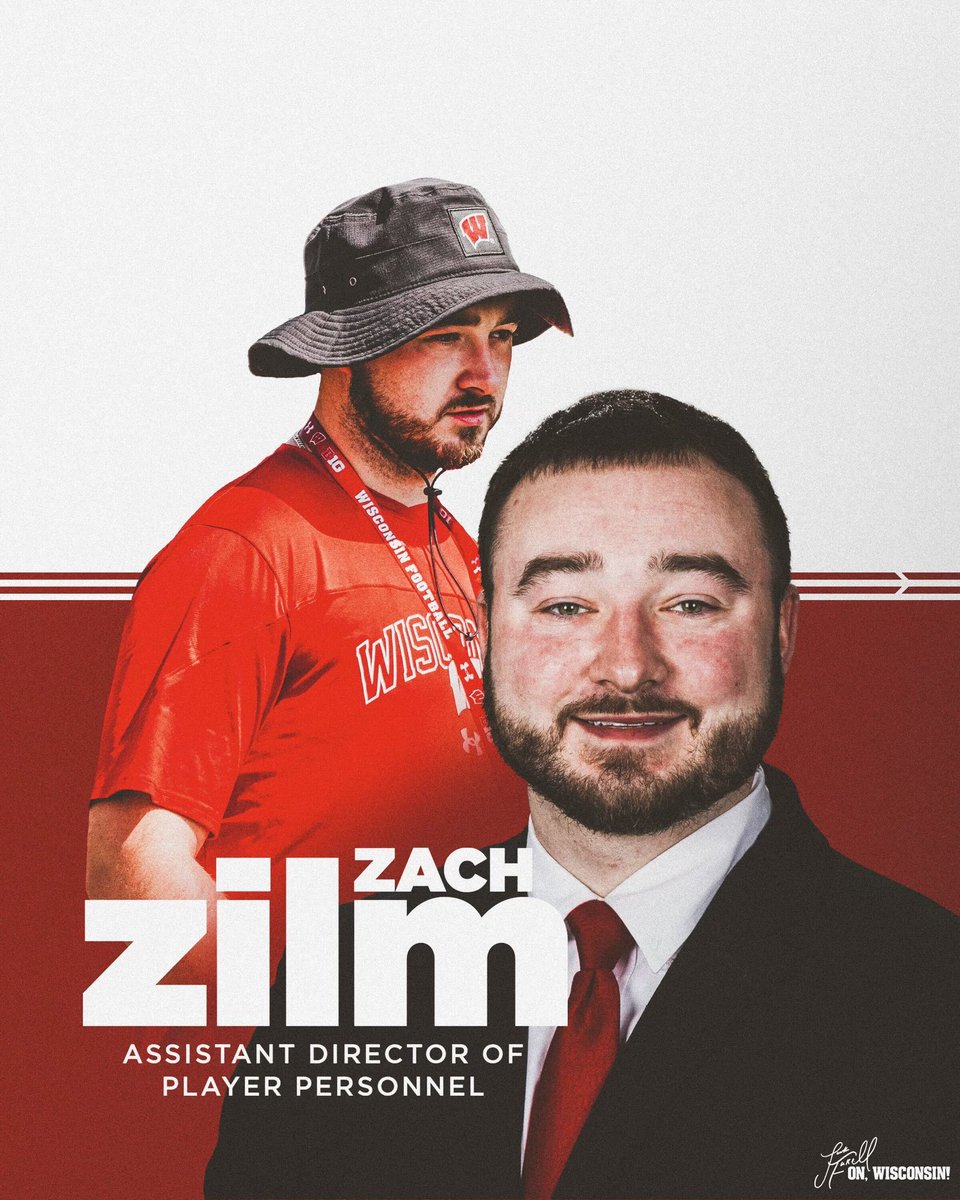 WisFBRecruiting's tweet photo. 𝐄𝐀𝐑𝐍𝐄𝐃‼️

Help us congratulate @ZachZilmJr on being promoted to Assistant Director of Player Personnel! #HomegrownBadger https://t.co/78EMharUt5