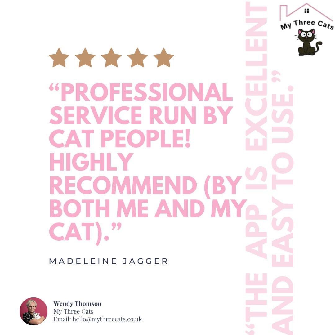 👀 Take a look at this fabulous review! 🌟

"Excellent, professional and caring service run by cat people!

Highly recommend (by both me and my cat). The app is excellent and easy to use."

Thank you Madeleine for this fantastic feedback! 🙌