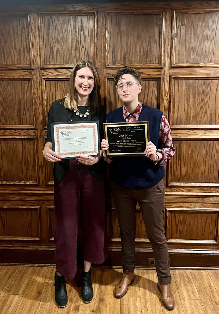 So proud of these two incredible @CivilEats journalists @lisaelaineh + @greylmoran for their much deserved North American Agricultural Journalists Awards for outstanding reporting @NAAJAgJ. 🎉🎊🙌 civileats.com/about/awards/