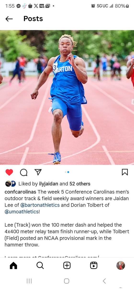 Let's run that conference track athlete of the week award back again. Congrats again @LeeJaidan, keep working.