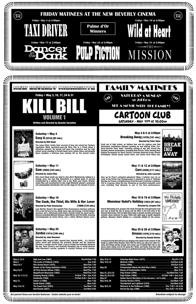 This May we celebrate the 30th anniversary of Pulp Fiction, showcase Sirk & Kurosawa, Disney classics in I.B. Technicolor, Jimmy Wang Yu martial arts blasts, and much more – all in glorious 35mm! Let us know what you’re most excited to see!