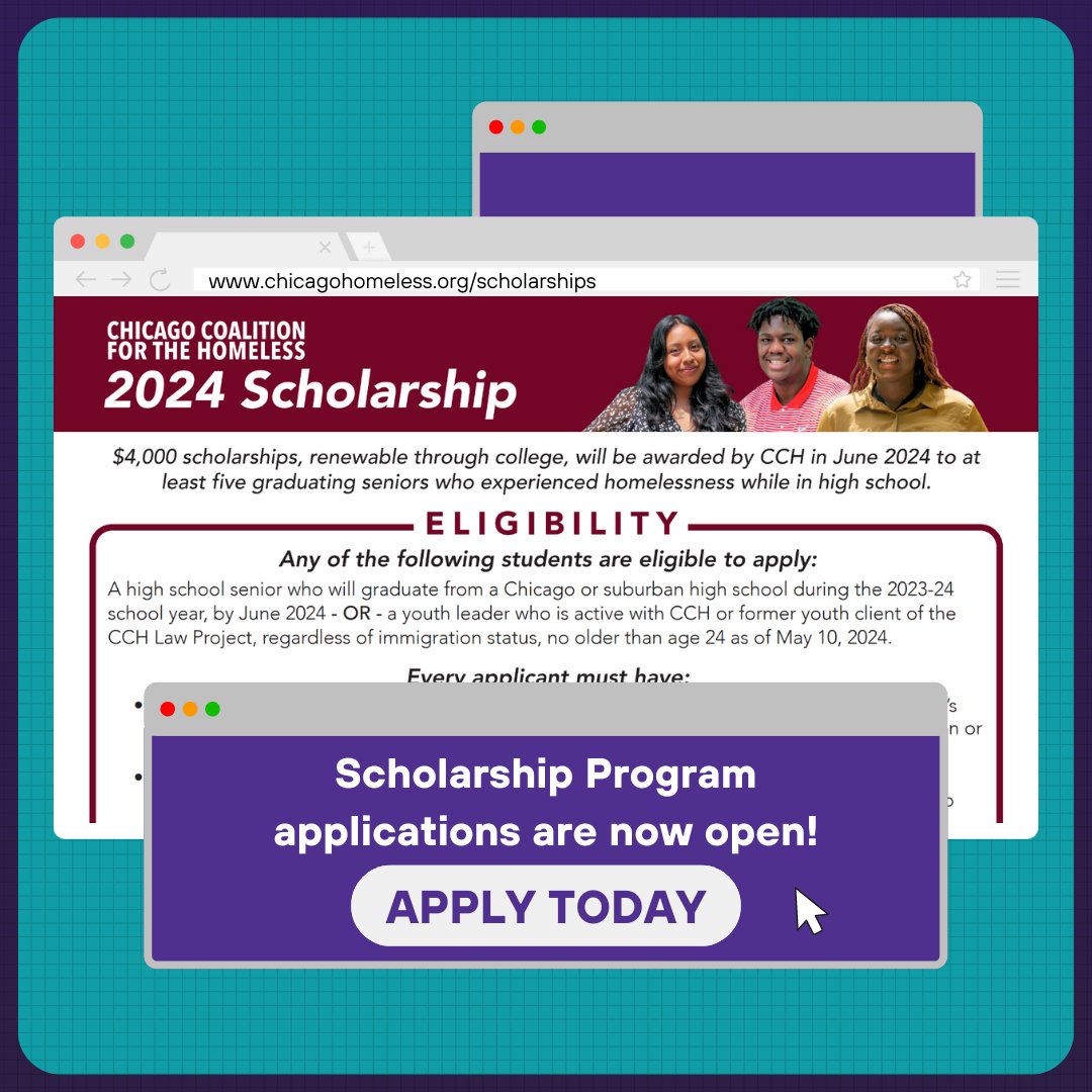 There's less than a month left to apply for our scholarship program! CCH will award $4,000 college scholarships to at least five high school seniors who succeeded in school while experiencing homelessness. Learn more & apply: chicagohomeless.org/scholarships