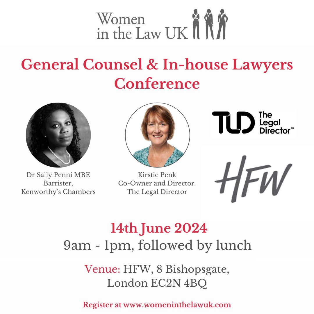 Calling all #GeneralCounsel & #Inhouse #Lawyers! Join us at @hfw_law in #London on 14th Jun for an inspiring #Conference & lunch. Book now: ow.ly/8SSJ50QWFiQ
#GC #InHouseLawyer #Lawyer #CorporateLaw #CommercialLaw #LegalCounsel #solicitor #law #LawConference @TLDLawyers