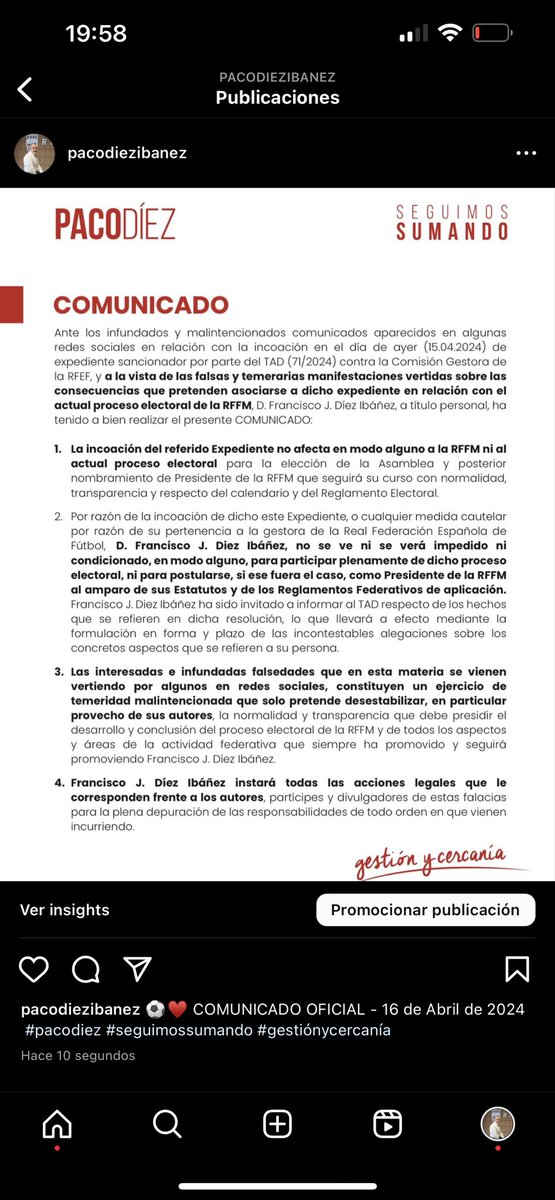 PacoDiezRFFM's tweet photo. ⚽️♥️ COMUNICADO OFICIAL - 16 de Abril de 2024
 #pacodiez #seguimossumando #gestiónycercanía https://t.co/YT9HGpOEwr