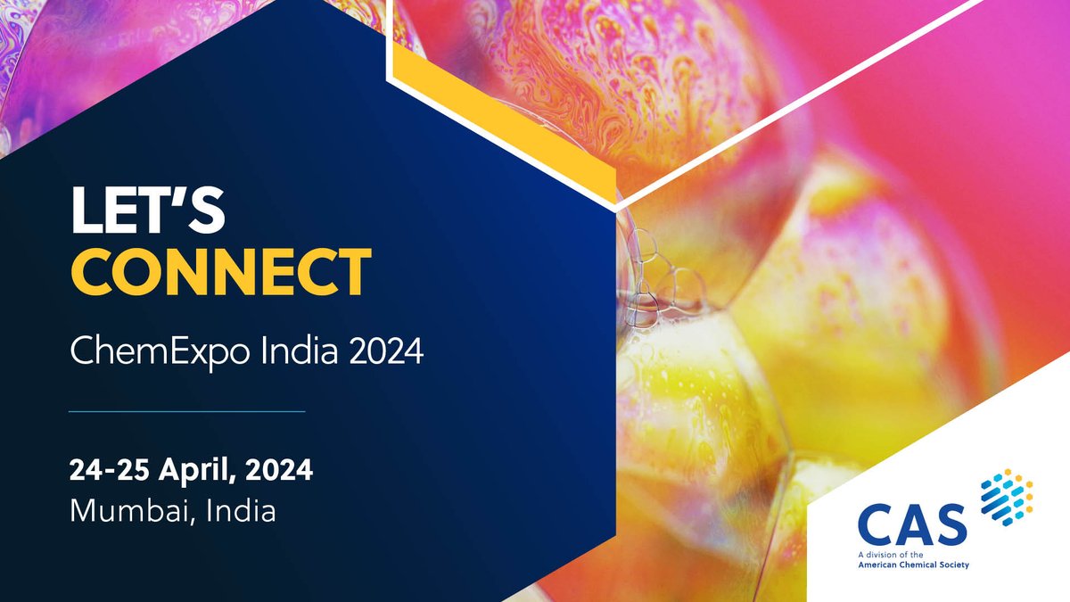 CASChemistry's tweet photo. CAS is excited to be a part of the ChemExpo India 2024 at BEC, Mumbai. Attend our meeting at 2E34 to learn from our experts how CAS Solutions can meet your research needs. https://t.co/9ksBnhAt40
#CASConnect #chemistry https://t.co/5QFhtJAJ86