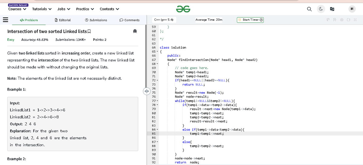 PrasherCodes's tweet photo. Day 95 #100DaysOfCode : Tackled the "Intersection of two sorted Linked lists" problem, diving deeper into Data Structures and Algorithms for sharper coding skills! 🧠💻 #DSA  #ProblemSolving  #CodeGoals https://t.co/6SocpXB9Br