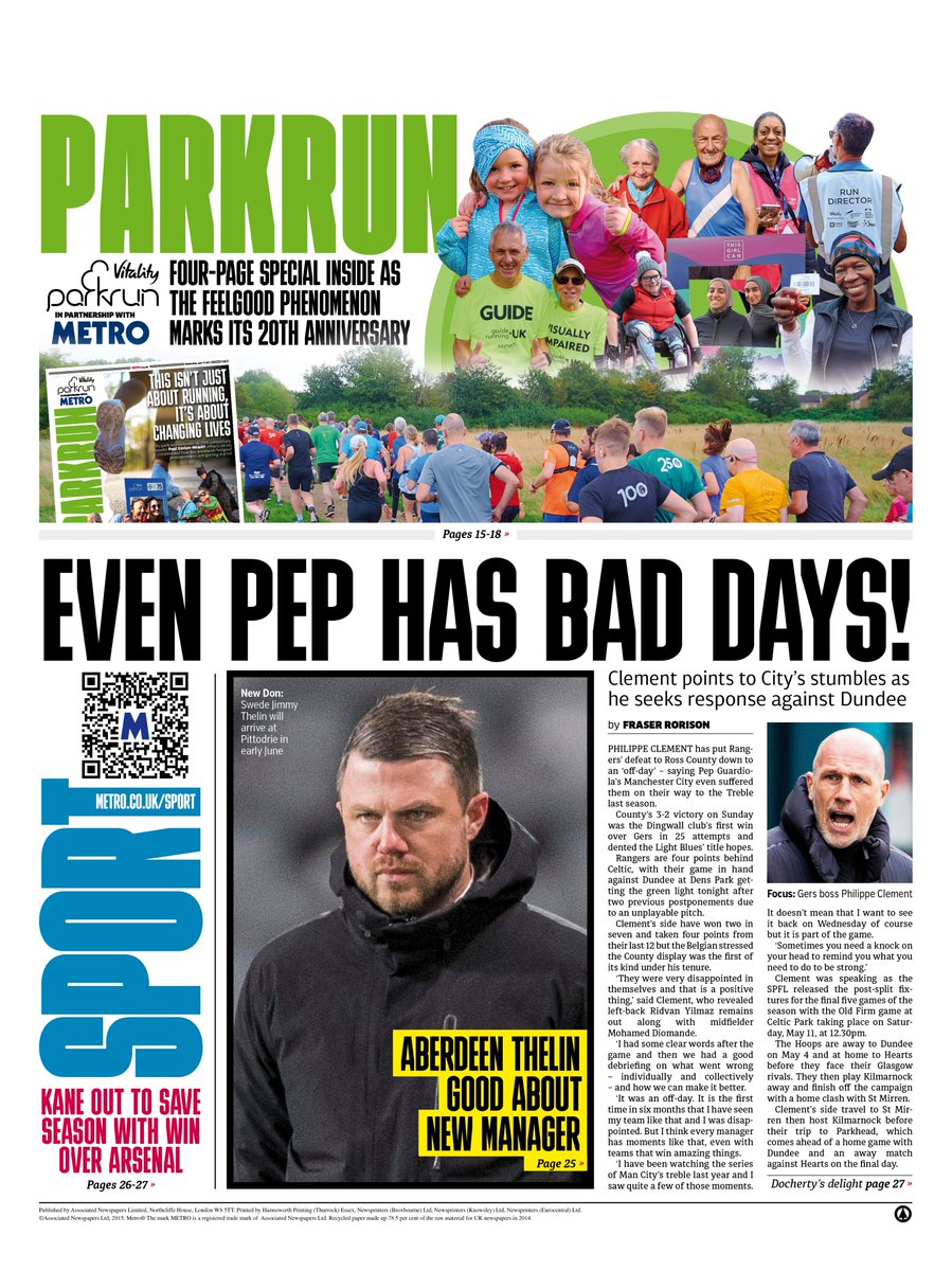 Wednesday's back page                                                   

EVEN PEP HAS BAD DAYS!   

🔴Clement points to City’s stumbles as he seeks response against Dundee

#TomorrowsPapersToday #scotpapers #skypapers #BBCPapers #scottishfootball